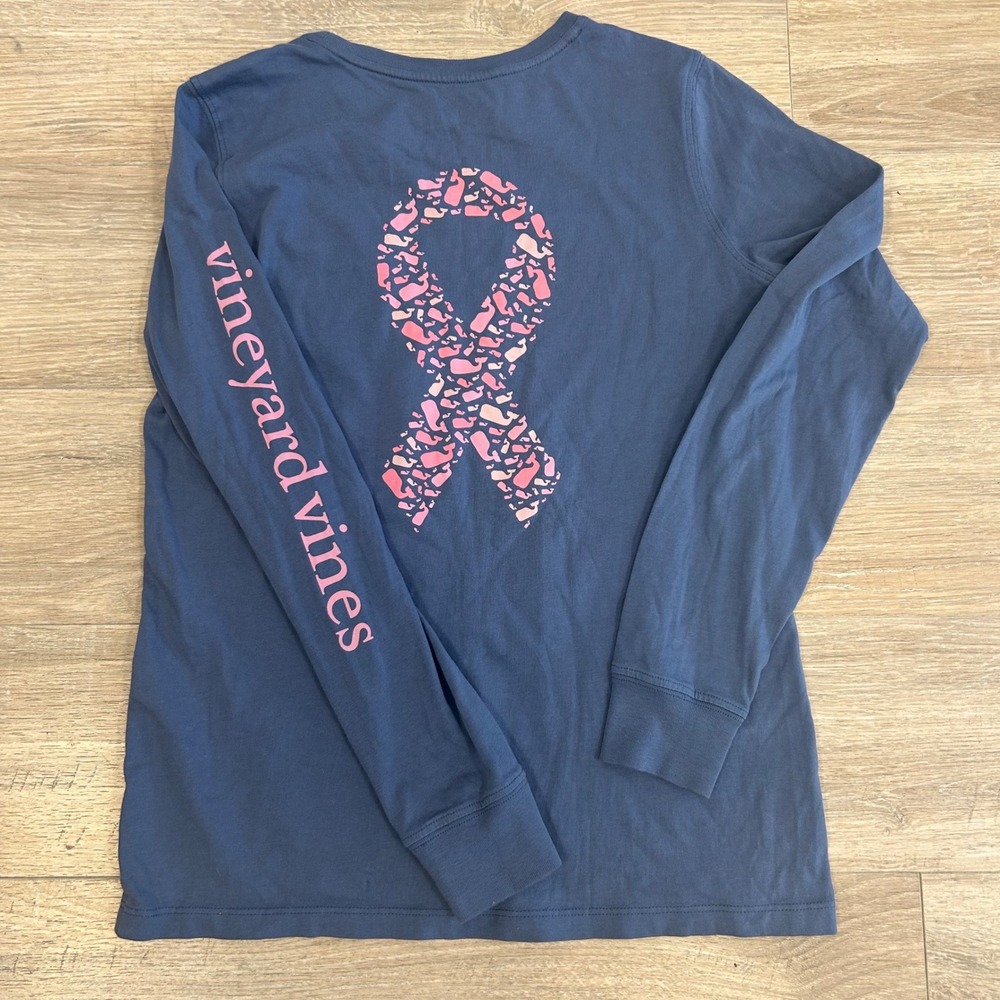 Vineyard Vines Breast Cancer Awareness Long Sleeve Blue Tee Shirt size XXS whale